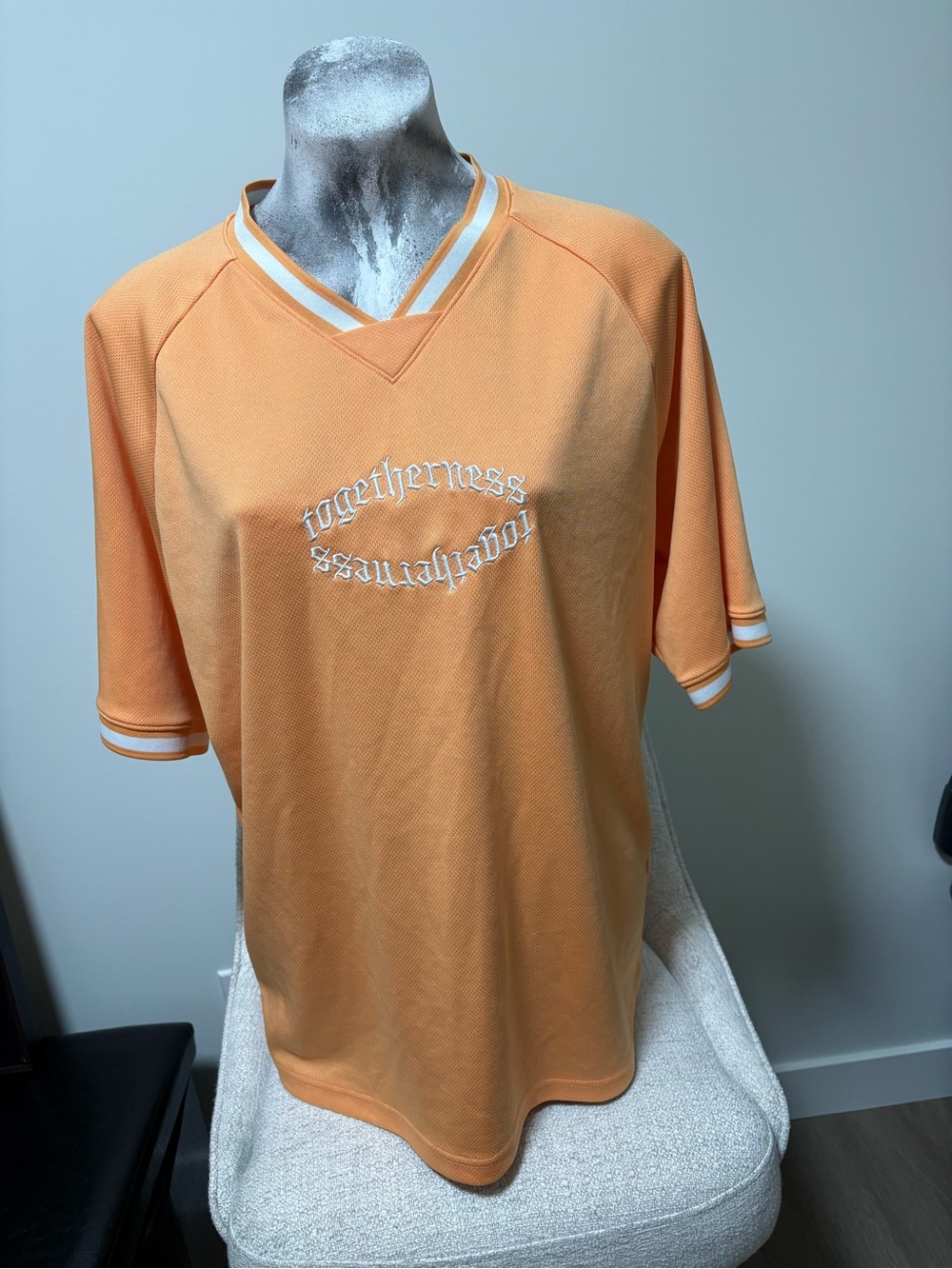 H&M Orange Short-Sleeve V-Neck Jersey with White Trim